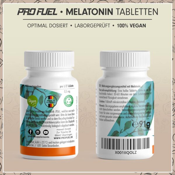 Melatonin 2x365 Tabletten - 0,5 mg bioaktives Melatonin pro Tag - Optimal hochdosiert - Laborgeprüft - Ohne unerwünschte Zusatzstoff - Made in Germany - 100% vegan – Bild 6