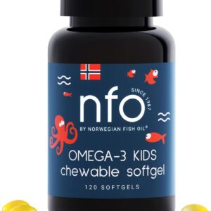 NFO OMEGA-3 KIDS [120 Kapseln] aus Fischgelatine, Hochdosiertes norwegisches Fischöl mit EPA und DHA in Triglyceridform sowie Ringelblumenextrakt, Vitamin D3, A, C und E, Für Kinder ab 4 Jahren