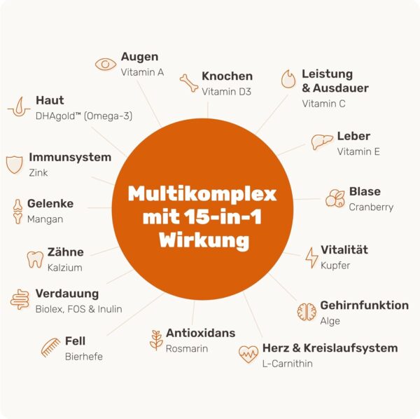 mammaly - 15 in 1 Multivitamin Komplex für Hunde - Multi Vital 2X 325g 220 Leckerli - Omega 3, Vitamin B, C, A, D3, E Snacks - Leckerlies für Hund - Unterstützt Immunsystem, Vitalität, Gehirnfunktion – Bild 2