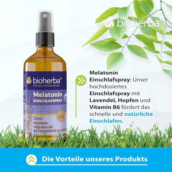 3 Stk. Melatonin Einschlafspray 50ml mit Lavendel, Hopfen und Vitamin B6 – Alkoholfrei – Vegane Natürliche Formel für Erwachsene von BIOHERBA – Bild 2