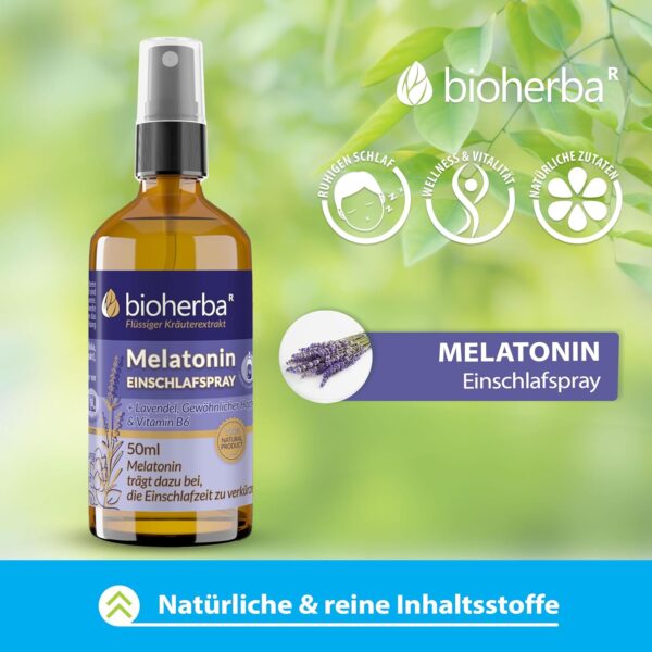 3 Stk. Melatonin Einschlafspray 50ml mit Lavendel, Hopfen und Vitamin B6 – Alkoholfrei – Vegane Natürliche Formel für Erwachsene von BIOHERBA – Bild 3