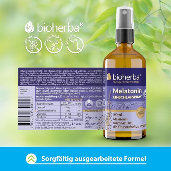 3 Stk. Melatonin Einschlafspray 50ml mit Lavendel, Hopfen und Vitamin B6 – Alkoholfrei – Vegane Natürliche Formel für Erwachsene von BIOHERBA – Bild 7