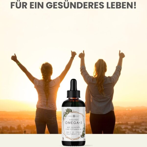 Veganes Omega 3 Algenöl Präparat | DHA aus der Mikroalge Schizochytrium sp. | Mit Vitamin D3 | Auf Basis von Hanfsamenöl | Hoher Anteil an Alpha-Linolsäure und Alpha Linolensäure, 100 ml – Bild 9