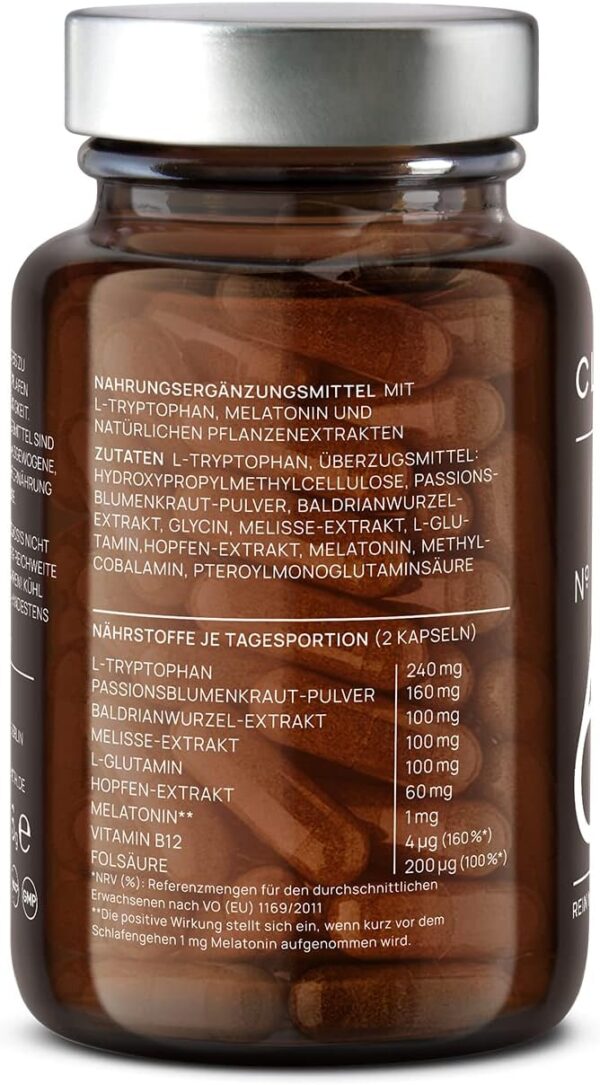 3X N°6 RECOVER Schlafmittel pflanzlich - Melatonin hochdosiert mit L-Tryptophan, Baldrian, Passionsblume, Hopfen, Melissenextrakt - Einschlafhilfe Erwachsene - 180 Melatonin Kapseln – Bild 9