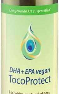 Dr. Jacob's DHA + EPA vegan TocoProtect I 250 ml Flasche I hochkonzentriert in Omega-3-Fettsäuren DHA und EPA I Olivenöl mit der pflanzlichen Vitamin-E-Familie – alle vier Tocopherole I 50 Portionen