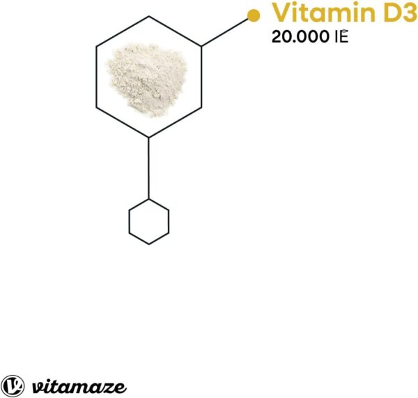 Vitamin D3 hochdosiert 20000 IE pro Tablette (20-Tage Dosis), 180 vegetarische Tabletten (teilbar), Natürliche Nahrungsergänzung ohne Zusatzstoffe, Made in Germany – Bild 3