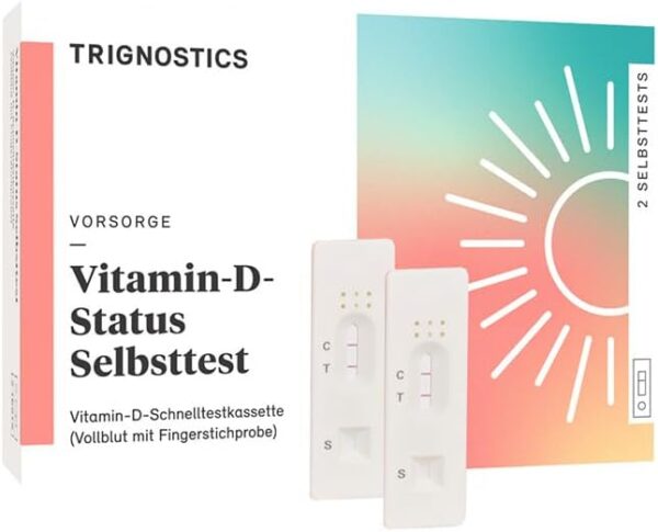 TRIGNOSTICS Vitamin D Test für zuhause - schneller Vitamin-D-Mangel Selbsttest | 2 Bluttests für zuhause ohne Labor | Probenentnahme durch Piektest am Finger | leicht abzulesen mit Hilfe der Farbkarte