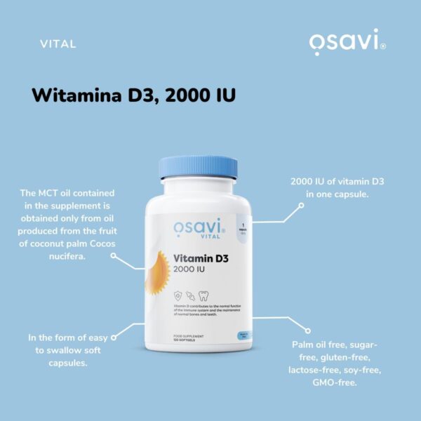 Osavi Vitamin D3 2000 IU - 120 Weichkapseln | Unterstützt Immunfunktion, Knochengesundheit- und Muskelfunktion sowie Kalziumaufnahme | Mit Quali®-D | Aus natürlichem Lanolin und Kokos-MCT-Öl – Bild 8