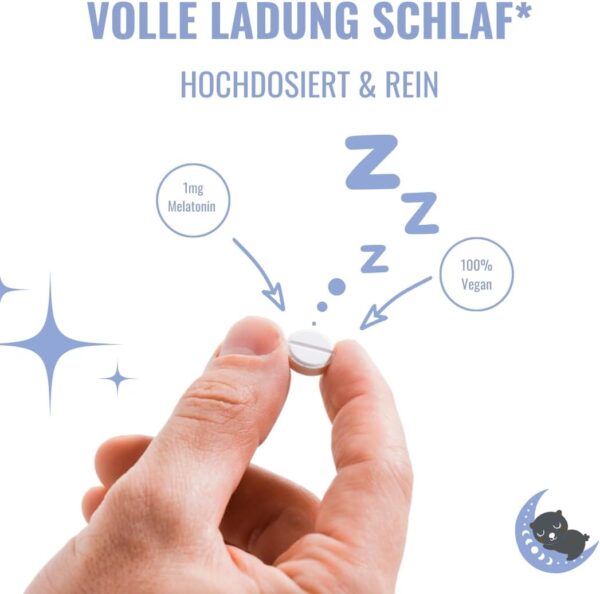 Melatonin - 180 Tabletten - 0,5 mg pro Tagesdosis - Made in Germany - Premium Qualität Vegan für 360 Nächte und eine Menge Schlaf – Bild 4