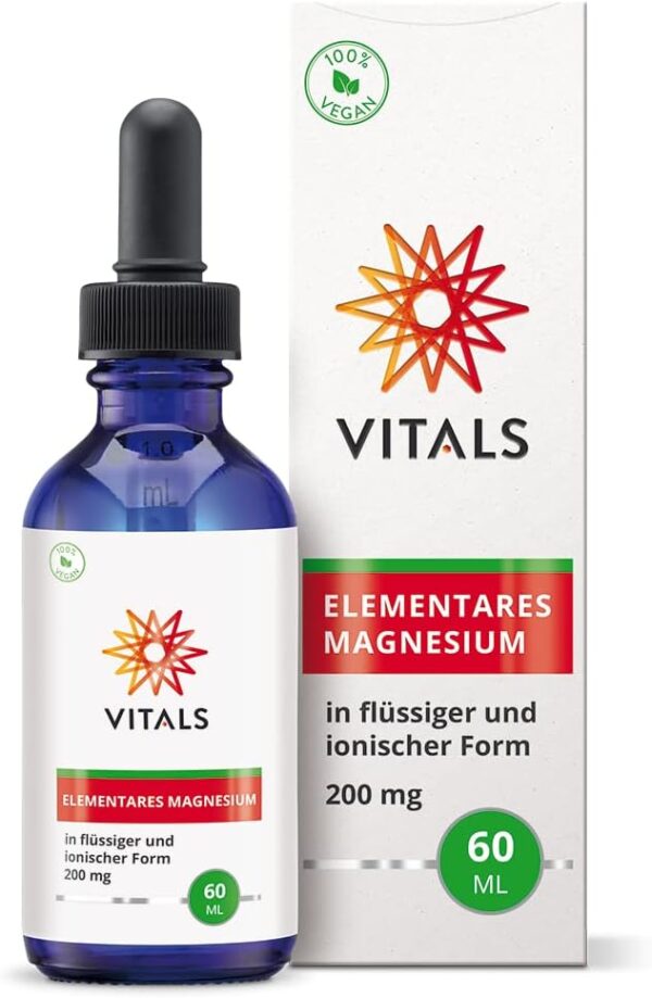 Vitals - Elementares Magnesium 200mg in flussiger und ionischer Form 60ml. Enthalt einen Hohen Gehalt an Magnesium.