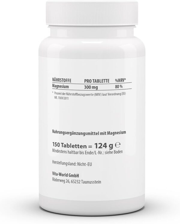 vitaworld Magnesium Magnetop 300 mg, 300 mg reines Magnesium pro Tablette, Vegan, 150 Tabletten – Bild 2