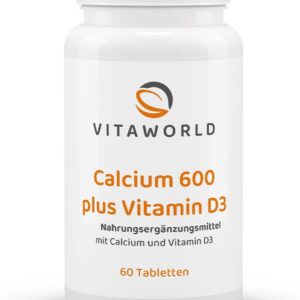 Vita World Calcium 600mg + Vitamin D 60 Tabletten Vegetarisch Made in Germany