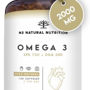 Omega 3 Kapseln Hochdosiert mit 2000 mg Fischöl mit 700mg EPA und 500 mg DHA, Fischöl mit Vitamin E und den Omega 3 Fettsäuren. 120 Softgel-Kapsel reines Seefischöl N2 Natural Nutrition