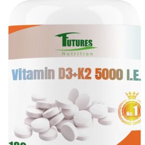 FUTURES NUTRITION 5000 I.E Vitamin D3 K2 Hochdosiert | Vegan | Beste Bioverfügbarkeit mit 99,7+% All-Trans Anteil | Nur 1 Tablette alle 5 Tage | Laborgeprüfte Reinheit | 180 Tabletten