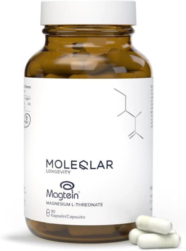 MoleQlar Magnesium L-Threonat Kapseln 90 Stück - Markenrohstoff Magtein mit offizieller EFSA-Zulassung - 150 mg elementares Magnesium pro Portion - Laborgeprüft in Deutschland
