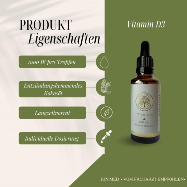 JONI | MED-Vitamin D3-1000 I.E. pro Tropfen, hochdosiert in MCT Kokosöl für hohe Bioverfügbarkeit-Familienvorrat 1700 Tropfen (50 ml)- ohne Zusätze-Made in Germany – Bild 3