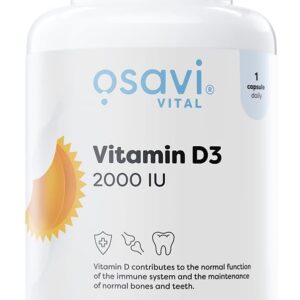 Osavi Vitamin D3 2000 IU - 120 Weichkapseln | Unterstützt Immunfunktion, Knochengesundheit- und Muskelfunktion sowie Kalziumaufnahme | Mit Quali®-D | Aus natürlichem Lanolin und Kokos-MCT-Öl