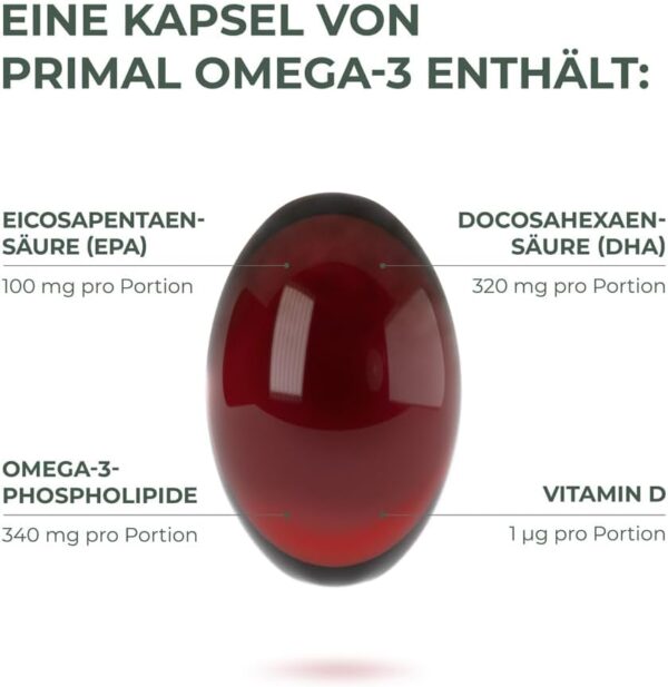 Primal Harvest ® Omega 3 Fischöl (30 Portionen) - 60 Omega 3 Kapseln in leicht zu schluckender Softgel-Form - 470mg EPA & DHA aus nachhaltig gefangenem norwegischem Fisch – Bild 4