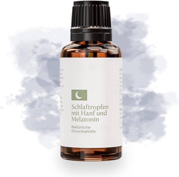 Schlaftropfen mit Melatonin und Hanfsamenextrakt | 100% natürliche Tropfen in Apothekenqualität | Verkürzung der Einschlafzeit | Jetlag Linderung | 30ml