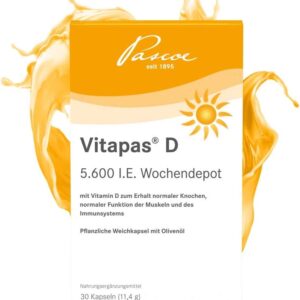 Vitapas D: 5.600 I.E. Vitamin D3 als Wochendepot – 30 pflanzliche Weichkapseln für Immunsystem, Muskeln & Knochen, vegetarisch, 30 Kapseln