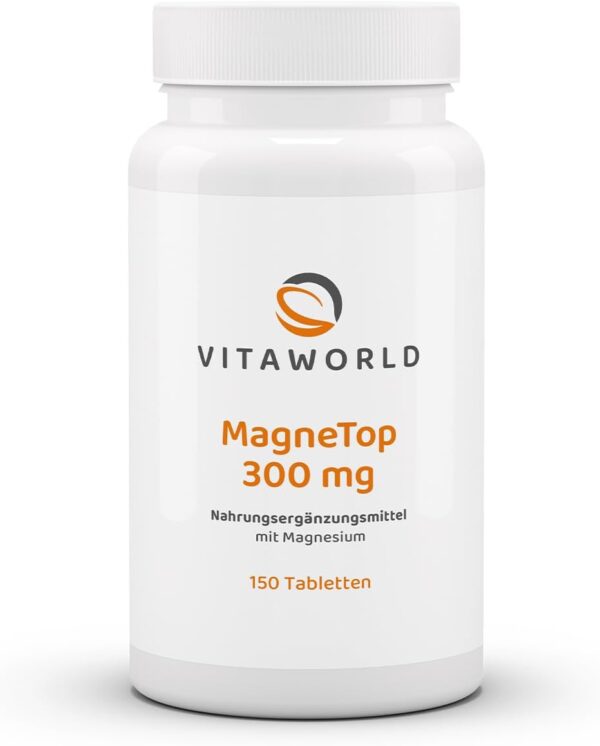 vitaworld Magnesium Magnetop 300 mg, 300 mg reines Magnesium pro Tablette, Vegan, 150 Tabletten