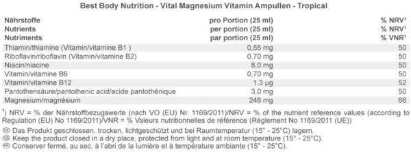 Best Body Nutrition Magnesium Liquid Ampullen – 20 x 25ml – Hochdosierter Magnesium Shot mit Vitaminen –248 mg/Portion – Erfrischend fruchtige Trinkampullen – Flüssiges Magnesium für Sport & Outdoor – Bild 3