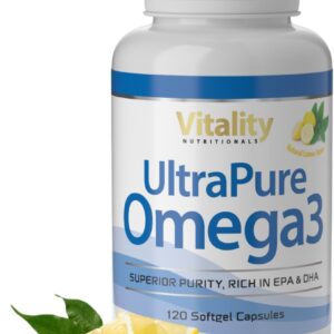 Fischöl Omega 3 Kapseln Hochdosiert mit 2000 mg Fischöl davon 800 mg EPA und 600 mg DHA pro Tag + Vitamin E (120 Stk) Ultra Pure Omega 3 Vitality Nutritionals by Vitaminexpress