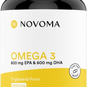 Omega 3 Epax® Fischöl 2000 mg/Tag | Rein und konzentriert | 120 Kapseln | Reich an EPA und DHA & Vitamin E | Geruchloses Fischöl | NOVOMA
