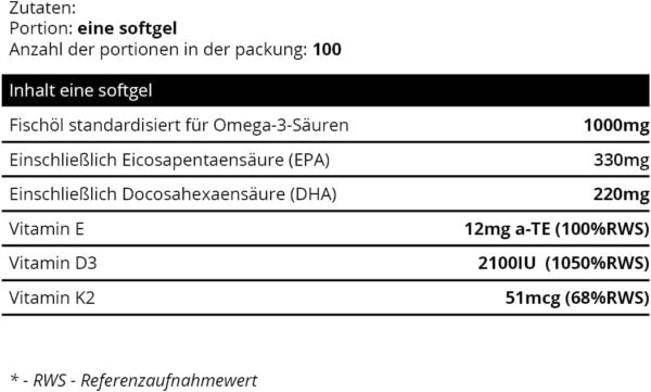 Sowelo Omega-3 - 1000mg I mit Vitamin D3 K2 E I Essentielle Omega 3 Fettsäuren Hochdosiert I Unterstützt die Natürliche Immunität I Einfluss auf die Senkungm LDL-Cholesterins I 100 Softgels – Bild 2