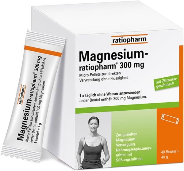 Magnesium-ratiopharm 300 mg: Magnesium mit Zitronengeschmack in praktischen Sticks zur Verwendung ohne Wasser, 40 Stk.