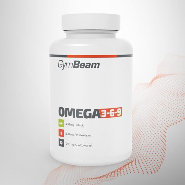 GymBeam Omega 3 6 9 mit Vitamin E angereichert, pro Tagesdosis Fischöl 800 mg, erhält Fisch-, Leinsamen- und Sonnenblumenöl, Leinöl-Kapseln, komplexe Quelle von Omega-3, Omega 6 und Omega 9 (60 caps)