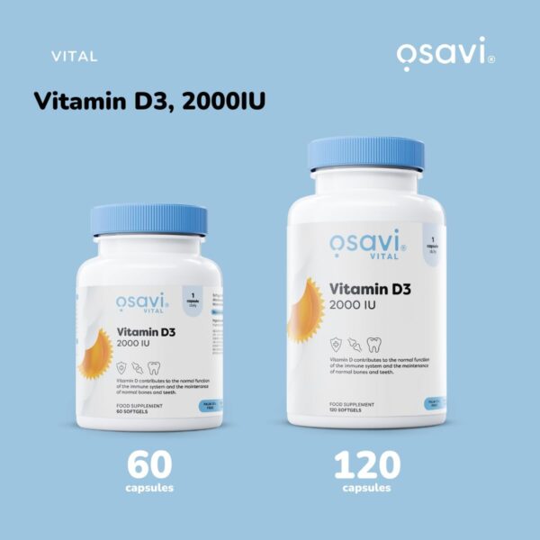 Osavi Vitamin D3 2000 IU - 120 Weichkapseln | Unterstützt Immunfunktion, Knochengesundheit- und Muskelfunktion sowie Kalziumaufnahme | Mit Quali®-D | Aus natürlichem Lanolin und Kokos-MCT-Öl – Bild 4