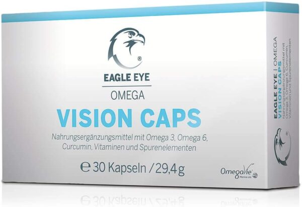 Eagle Eye Augen-Vitamine gegen trockene Augen - mit Curcumin, Omega 6 und Omega 3-30 Kapseln hochdosiert mit den Vitaminen D3, B2, B6, B9 und B12 gegen trockene, rote, brennende und gereizte Augen.