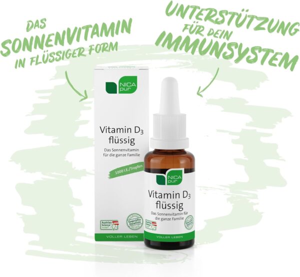 nicapur Vitamin D3 flüssig 1000 I.E - hochdosierte Tropfen - 25 ml (900 Tropfen) – Bild 2