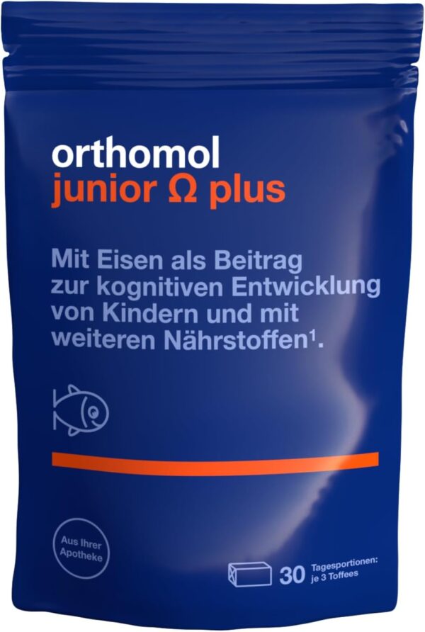 Orthomol junior Omega plus - mit Eisen als Beitrag zur normalen kognitiven Entwicklung von Kindern - mit Omega-3-Fettsäuren, Zink und B-Vitaminen, 30 St. Tagesportionen