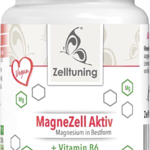 Magnesium Hochdosiert Kapseln - MagneZell Aktiv, Magnesium Komplex Vegan - 120 Magnesium Pulver Kapseln, Mit Vitamin B6 und Taurin - Zelltuning Magnesium Ohne Zusatzstoffe aus Deutschland