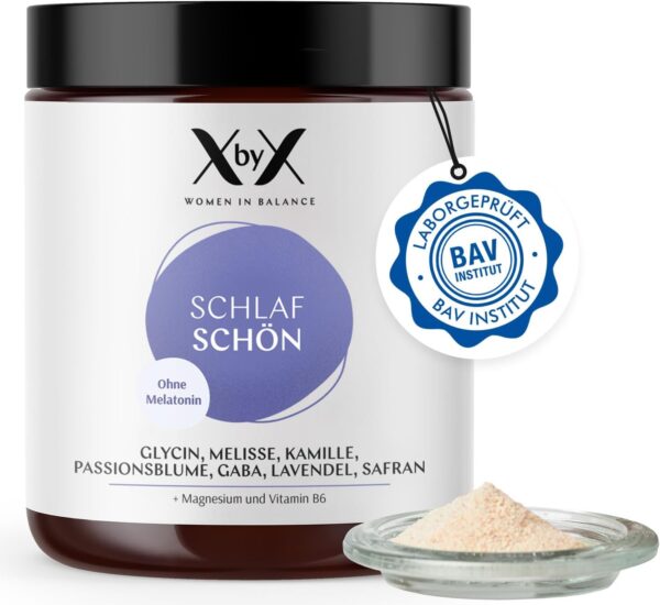 XbyX Schlaf Schön ohne Melatonin 120 g | 40 Portionen | Gut einschlafen und erholt aufwachen | Bioaktive Pflanzenextrakte zur Schlafförderung in Pulverform | Plus Magnesium und B6 | Aus Deutschland