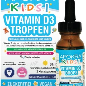 Vitamin D Tropfen Kinder | Veganes D3 Mit Hochwertigem MCT-Öl | immunsystem stärken kinder | 30ml | Zweimonatsbedarf | APOKRA KIDS