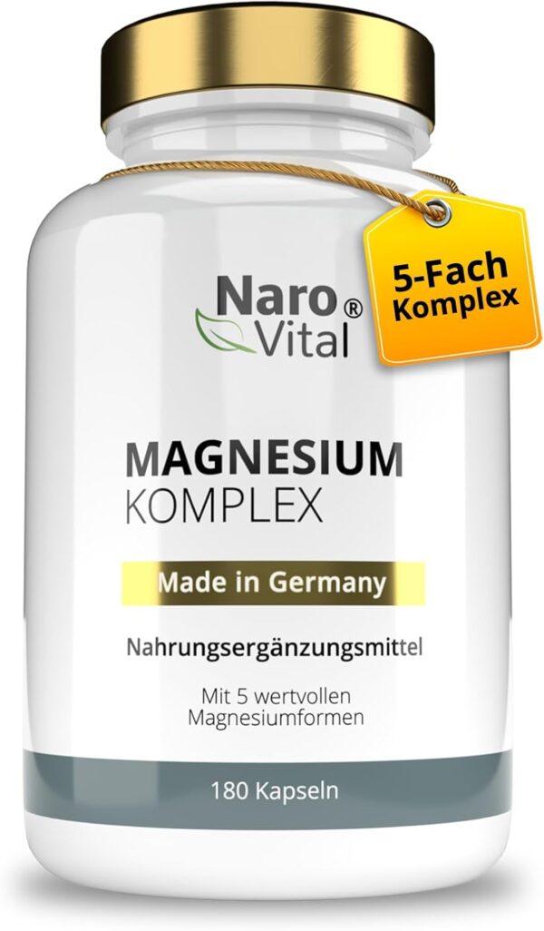 Magnesium Komplex hochdosiert - 1500 mg davon 432mg elementares Magnesium - Citrat, Oxid, Glycinat, Malat und Ascorbat - 180 Kapseln - 5 hochwertige Verbindungen für Muskeln, Eiweiß, Sport