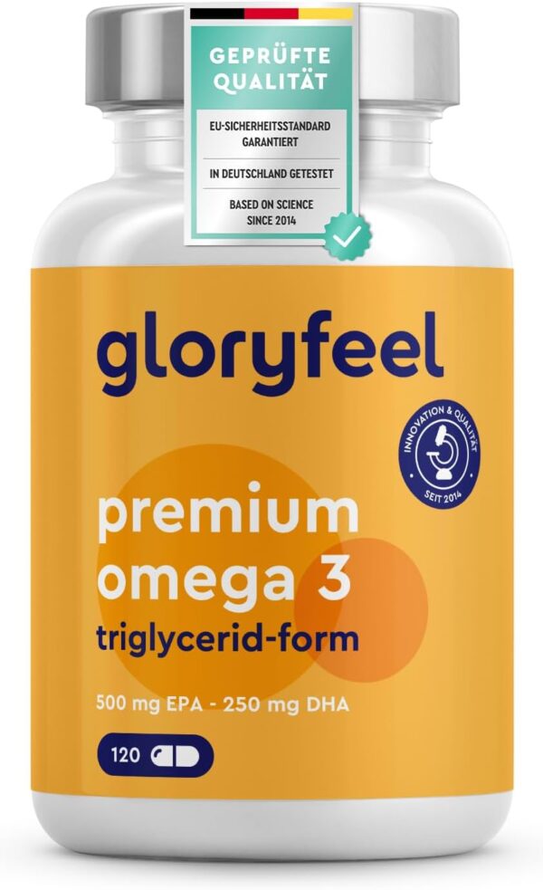 Premium Omega 3 - Triglycerid-Form (4-fache Stärke) - Höchster EPA/DHA Gehalt: 75% - Nachhaltiger Fischfang - Laborgeprüfte Fischöl Kapseln, aufwendig aufgereinigt in Deutschland hergestellt