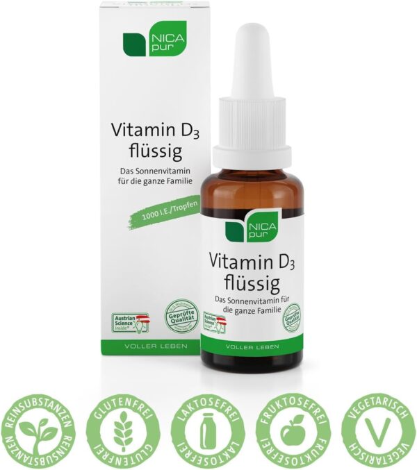 nicapur Vitamin D3 flüssig 1000 I.E - hochdosierte Tropfen - 25 ml (900 Tropfen) – Bild 4
