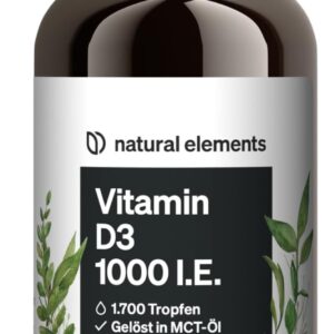 Vitamin D3 Tropfen – 1000 I.E. pro Tagesdosis (1 Tropfen) – Langzeitvorrat mit 50 ml – für beste Bioverfügbarkeit in MCT-Kokosöl gelöst – flüssig, hochdosiert, vegetarisch