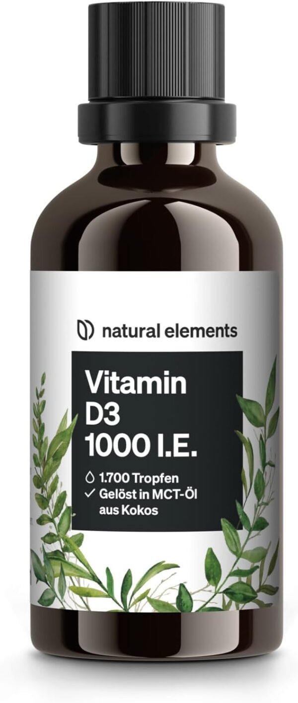 Vitamin D3 Tropfen – 1000 I.E. pro Tagesdosis (1 Tropfen) – Langzeitvorrat mit 50 ml – für beste Bioverfügbarkeit in MCT-Kokosöl gelöst – flüssig, hochdosiert, vegetarisch