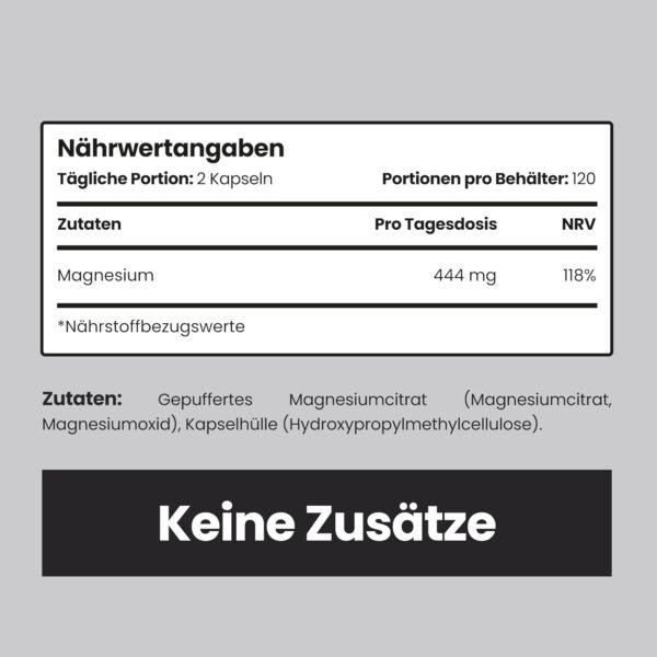 Magnesiumcitrat Kapseln 240, 1480mg Magnesium Komplex Pulver Hochdosiert (444mg Elementares Mg) Vegan, Ohne Zusatzstoffe, Magnesium Citrate Pulver Labor/Sport, Mg Citrat VitaBright – Bild 2