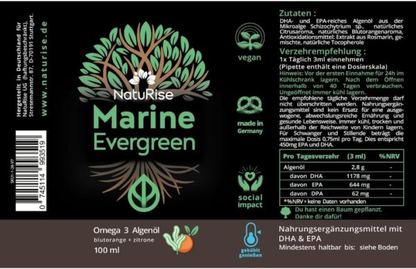 NatuRise® Omega 3 Vegan - Algenöl - 1884mg DHA, EPA & DPA - Hochdosiert - 100 ml - Laborgeprüft – Triglycerid-Form - Pipette mit Dosierskala - UV-Glas (Blutorange + Zitrone) – Bild 4