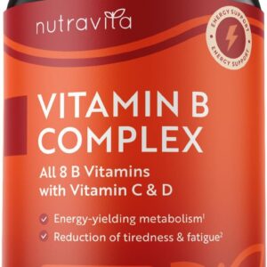 Vitamin B Komplex mit Vitamin C + D + Biotin - 500 Tabletten für +1 Jahr Vorat, Stoffwechsel, Psychische Funktion, Nervensystem (EFSA) - Nutravita