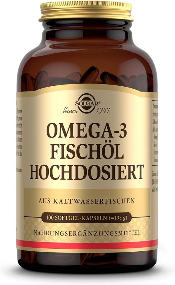 SOLGAR® Omega-3 Fischöl hochdosiert | Kaltwasser-Fischöl mit EPA und DHA | Mehrfach ungesättigte Fettsäuren | mit 1764 mg Omega-3-Fettsäuren pro Tagesdosis | 100 Softgel-Kapseln