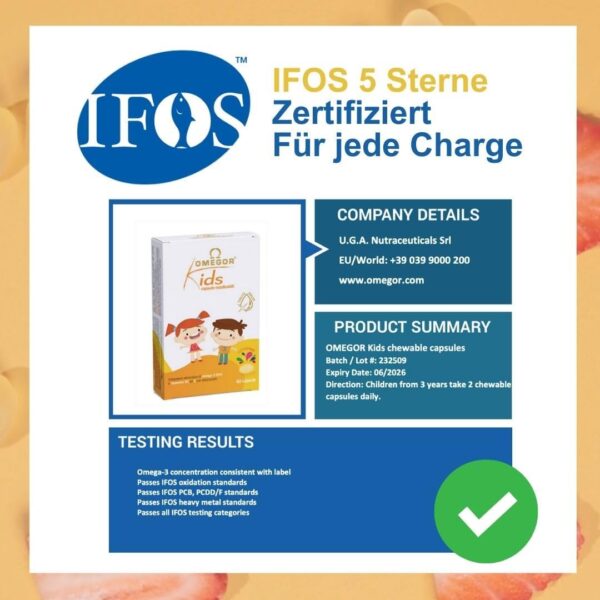 Omegor Kids| Fördert das Wachstum |Ab 3 Jahre | Höchste Auszeichnung für Fischölprodukte (5 Sterne IFOS) |mit Vitamin D3 und E | Praktische und geschützte Kapseln (60 Stück) – Bild 3