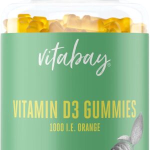 Vitabay Vitamin D3 Gummies 1000 IE | 120 vegane Gummibärchen für Kinder mit Orangengeschmack | Ohne Gelatine | Aus Flechten gewonnen | Laborgeprüft & hergestellt aus hochwertigen Rohstoffen