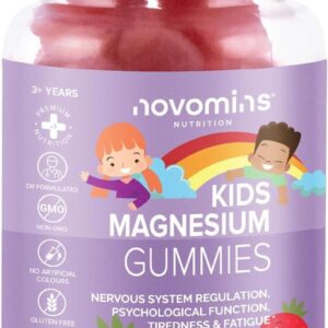 Magnesium Gummibärchen für Kinder – Vegan – 1 Monatsvorrat – Kaubarer Magnesium Komplex für Kinder – 30 Kaubare Vitamine Kinder – 455 mg Magnesiumcitrat mit 50 mg Magnesium – von Novomins